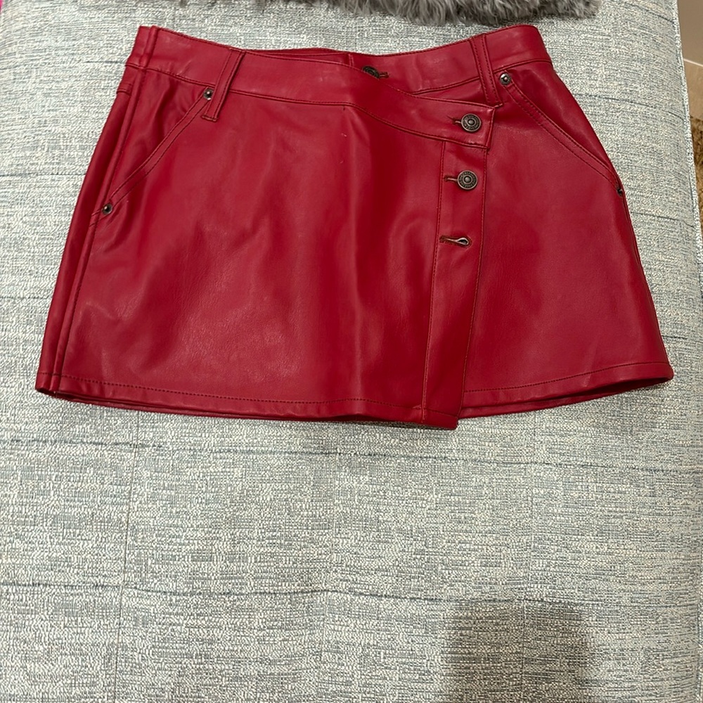 we the free red vegan leather skirt